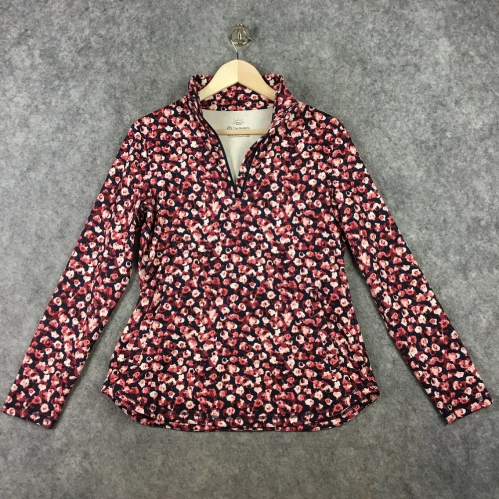 T Talbots UPF 50 Top S 1/4 Zip Pullover Long Sleeve Active Pockets Reflective